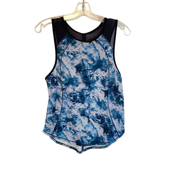 Lululemon Sculpt Tank Top Aquamarine Mosaic with Black Sheer Mesh Trim Ladies 8 - Picture 1 of 8